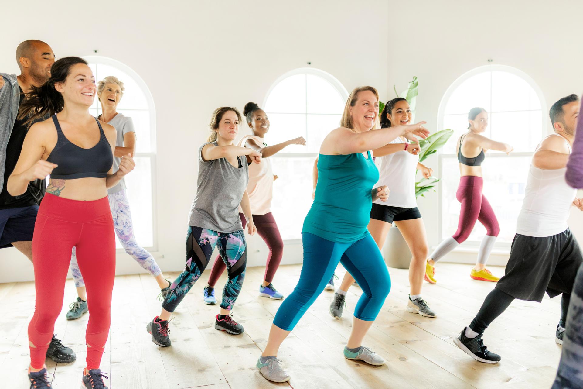 People dancing in a fitness class